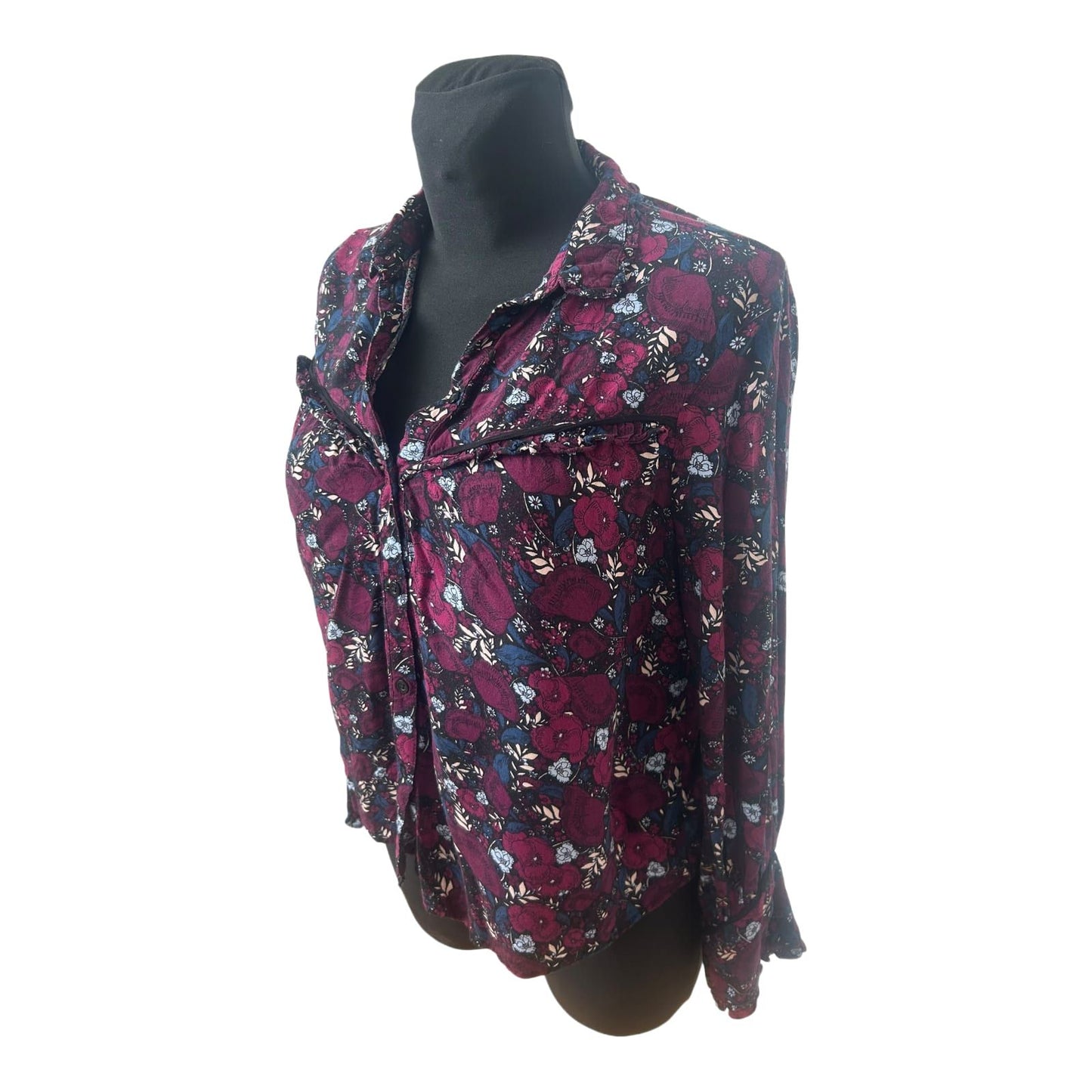 Clockhouse Bluse Damen Gr 36 Violett Blumen Viskose Leicht Verspielt Sommer Look