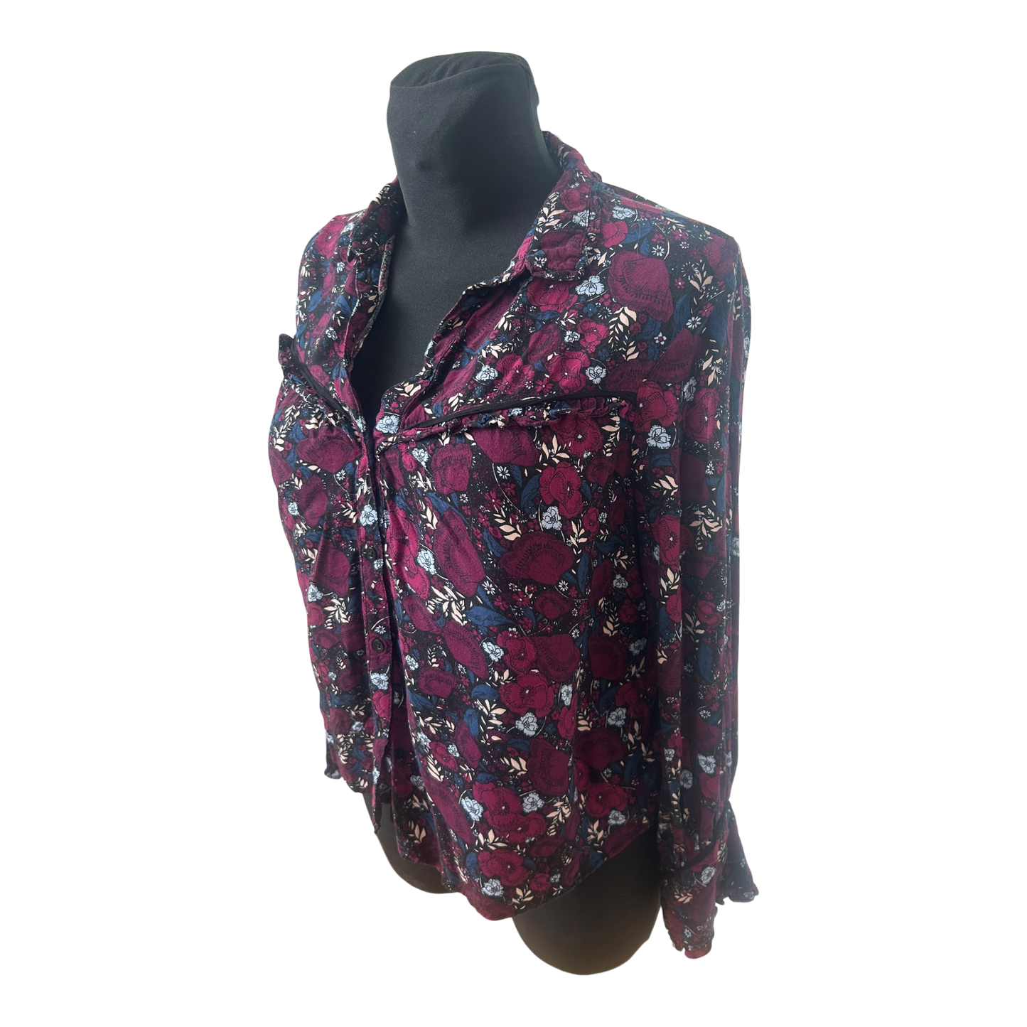 Clockhouse Bluse Damen Gr 36 Violett Blumen Viskose Leicht Verspielt Sommer Look