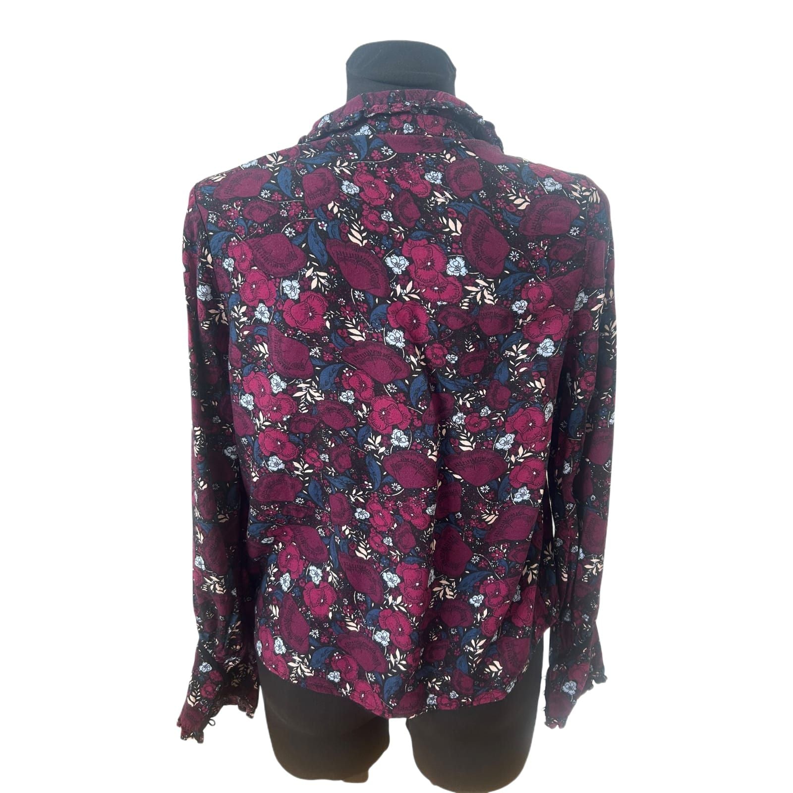 Clockhouse Bluse Damen Gr 36 Violett Blumen Viskose Leicht Verspielt Sommer Look