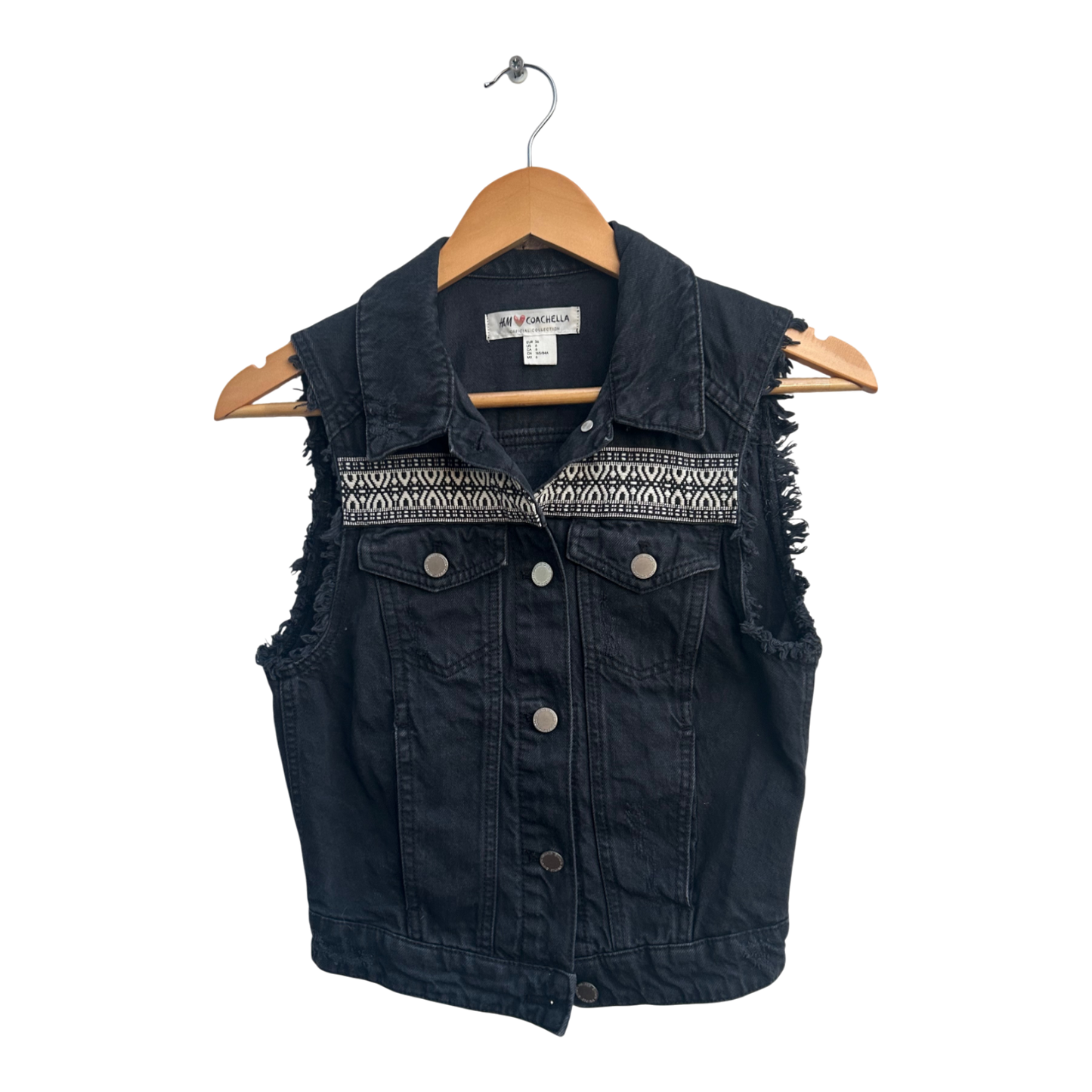 H&M Coachella Jeansweste Damen Gr 36 Schwarz Baumwolle Ethno Boho Festival Look