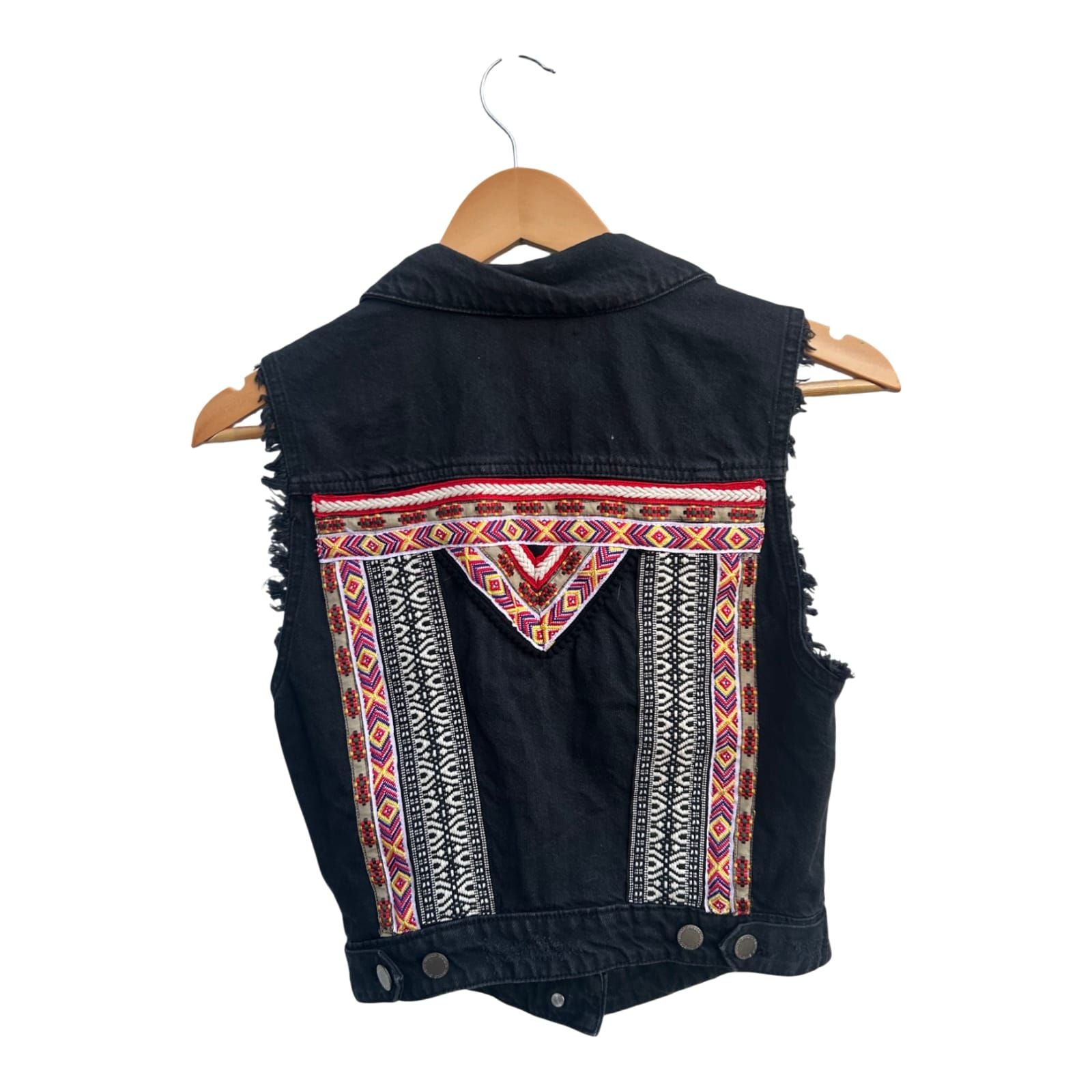 H&M Coachella Jeansweste Damen Gr 36 Schwarz Baumwolle Ethno Boho Festival Look