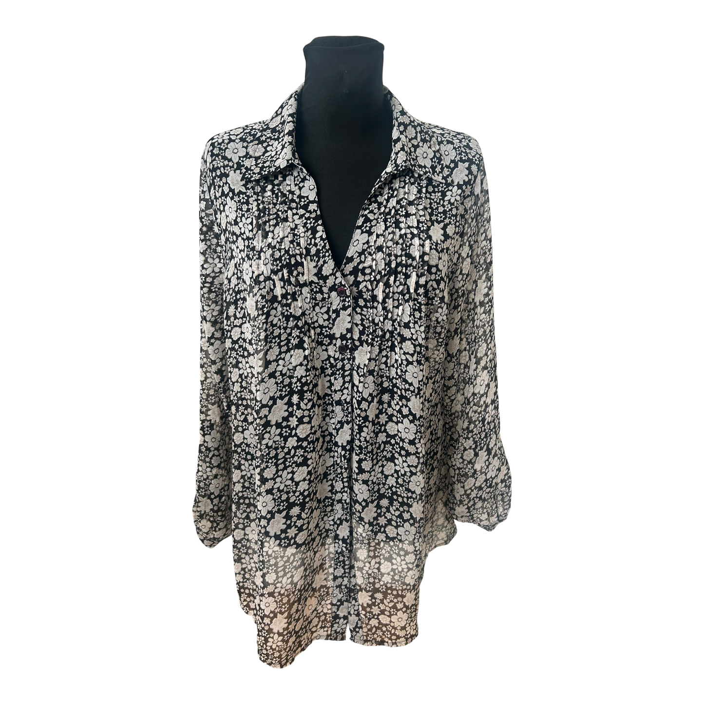 Gina Benotti Bluse Damen Gr L Schwarz Weiß Blumen Muster Freizeit Elegant Neu