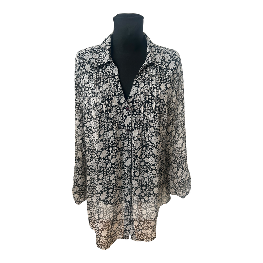 Gina Benotti Bluse Damen Gr L Schwarz Weiß Blumen Muster Freizeit Elegant Neu