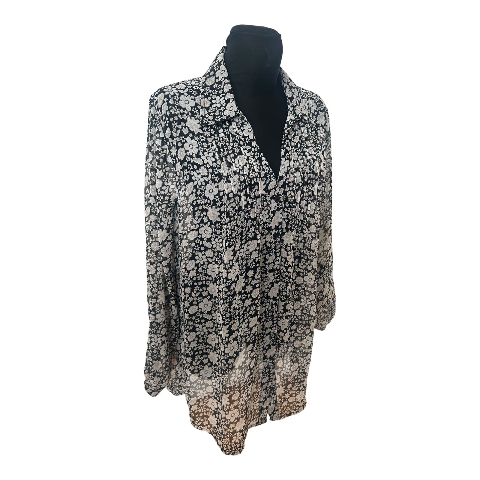 Gina Benotti Bluse Damen Gr L Schwarz Weiß Blumen Muster Freizeit Elegant Neu