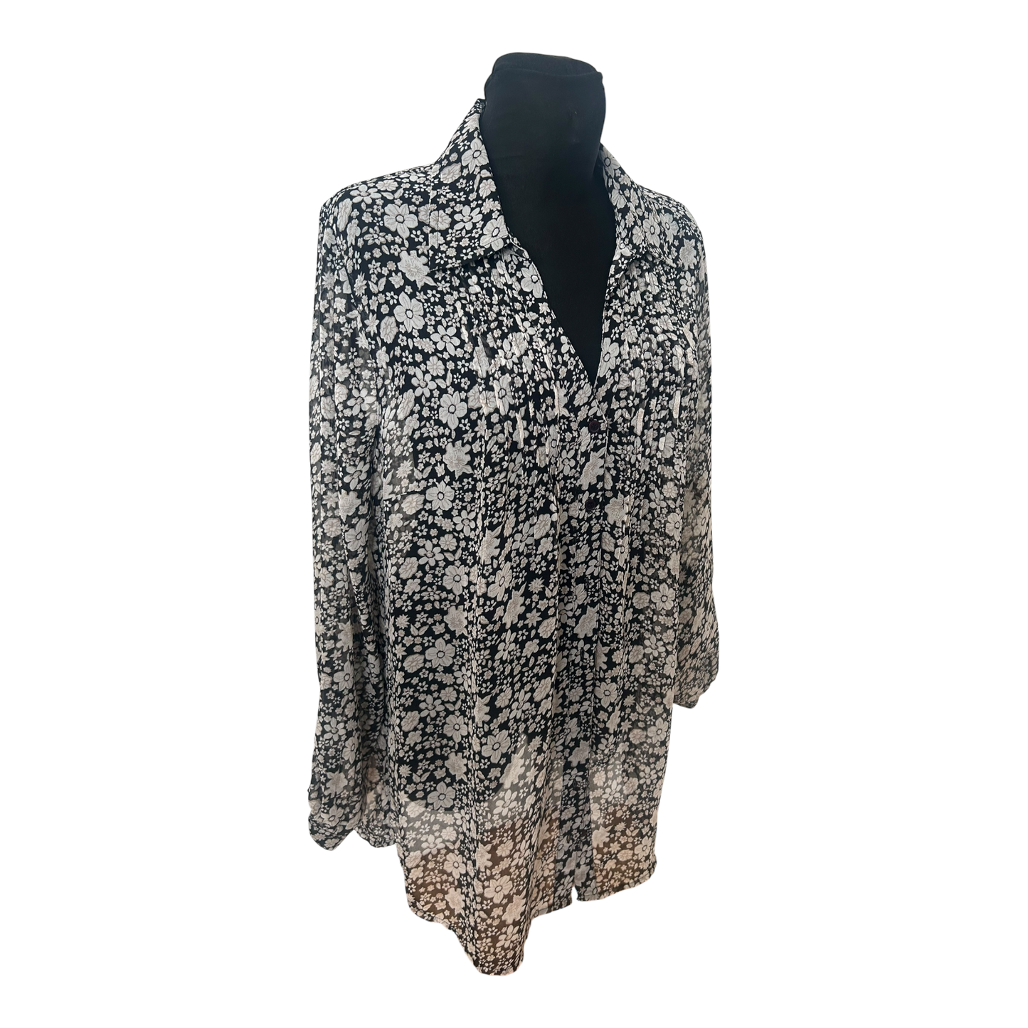 Gina Benotti Bluse Damen Gr L Schwarz Weiß Blumen Muster Freizeit Elegant Neu