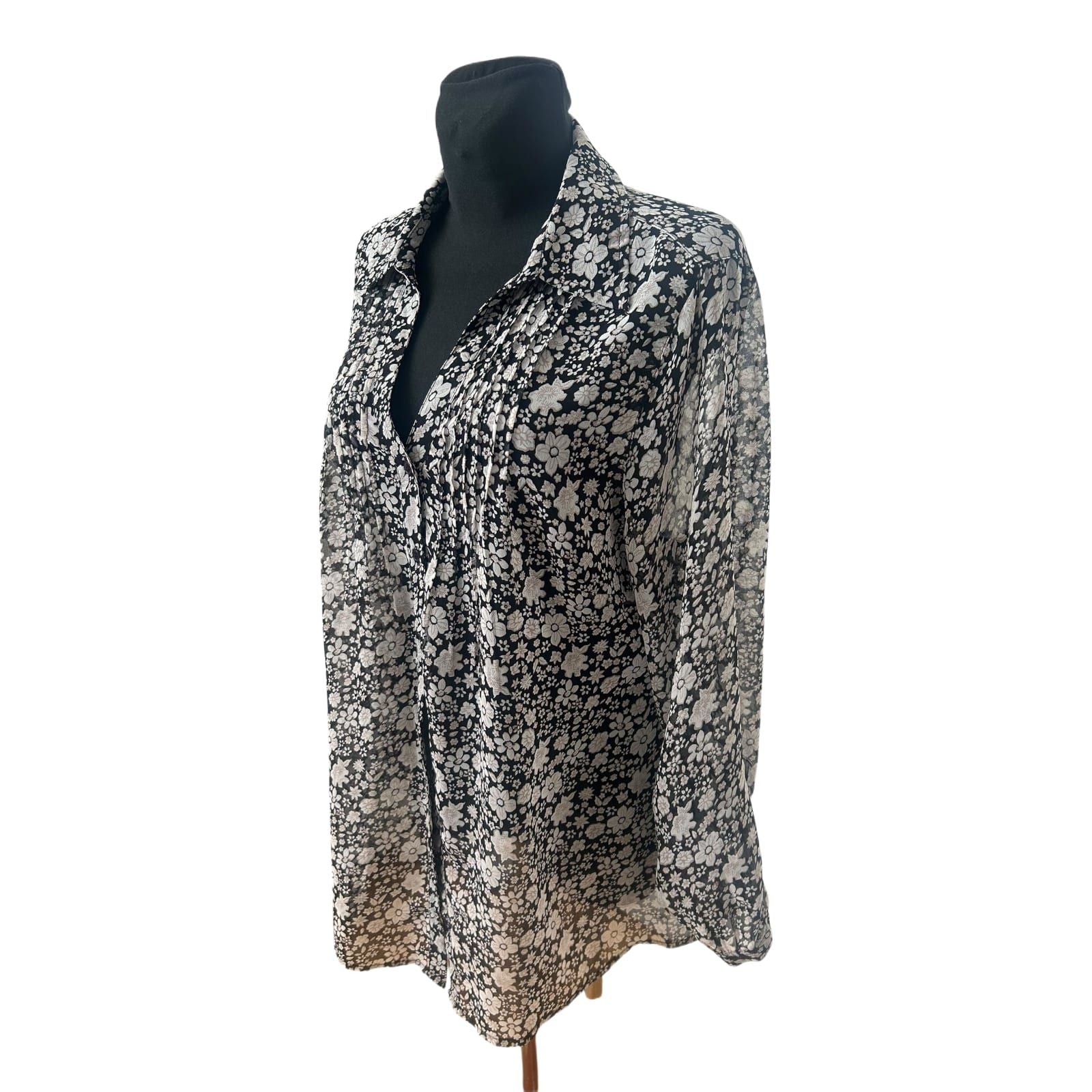 Gina Benotti Bluse Damen Gr L Schwarz Weiß Blumen Muster Freizeit Elegant Neu