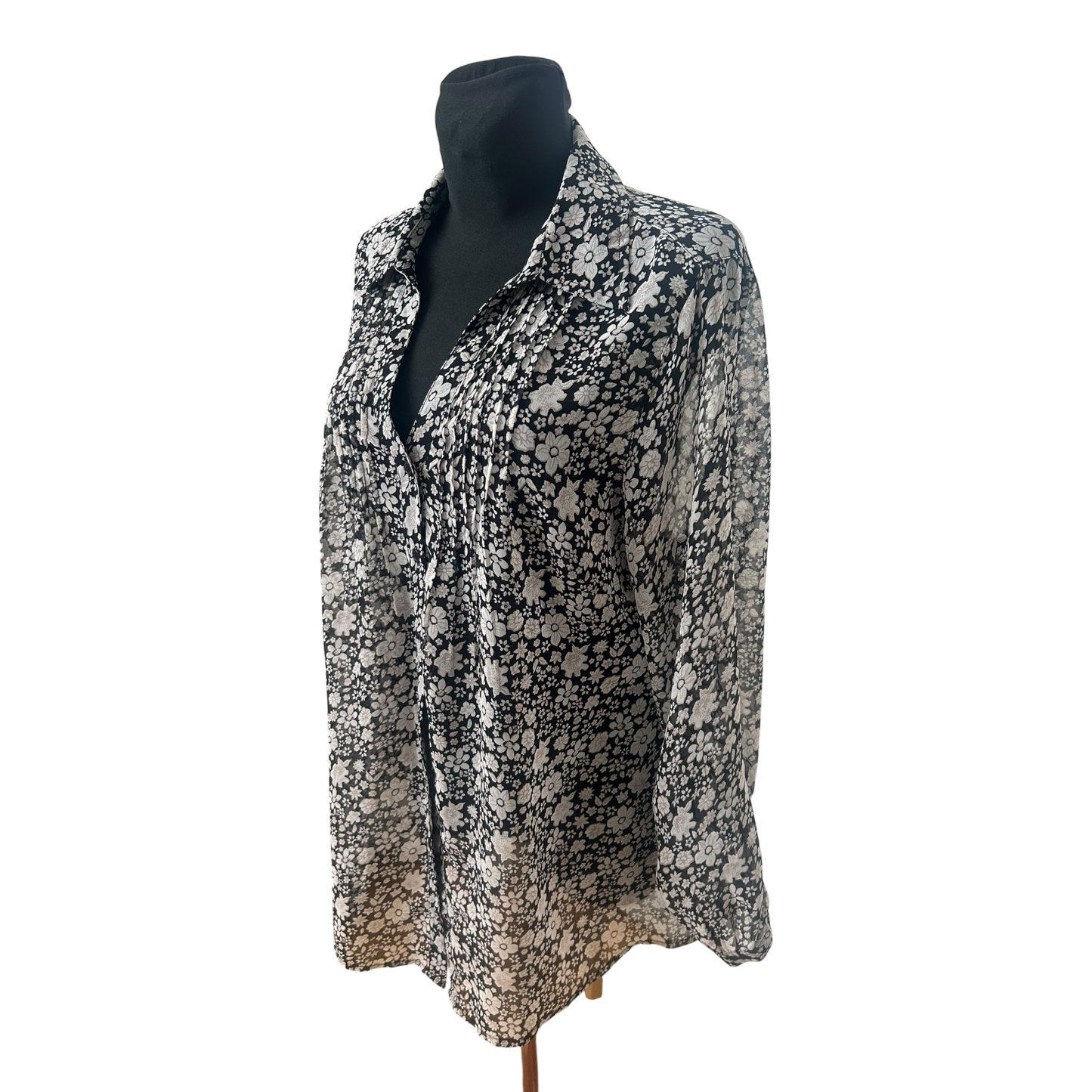 Gina Benotti Bluse Damen Gr L Schwarz Weiß Blumen Muster Freizeit Elegant Neu