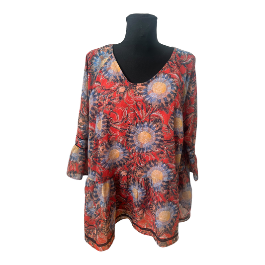 Gina Benotti Bluse Damen Gr XL Rot Blumen 3/4 Arm Elegant Locker