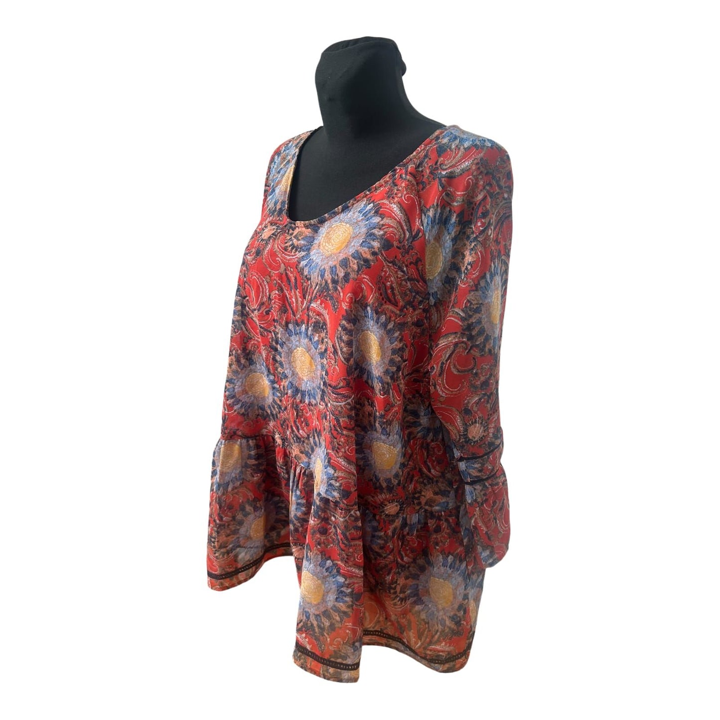Gina Benotti Bluse Damen Gr XL Rot Blumen 3/4 Arm Elegant Locker