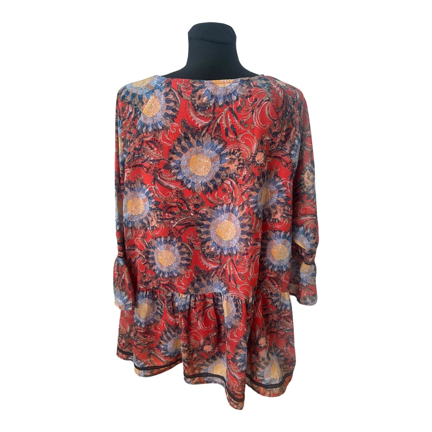 Gina Benotti Bluse Damen Gr XL Rot Blumen 3/4 Arm Elegant Locker