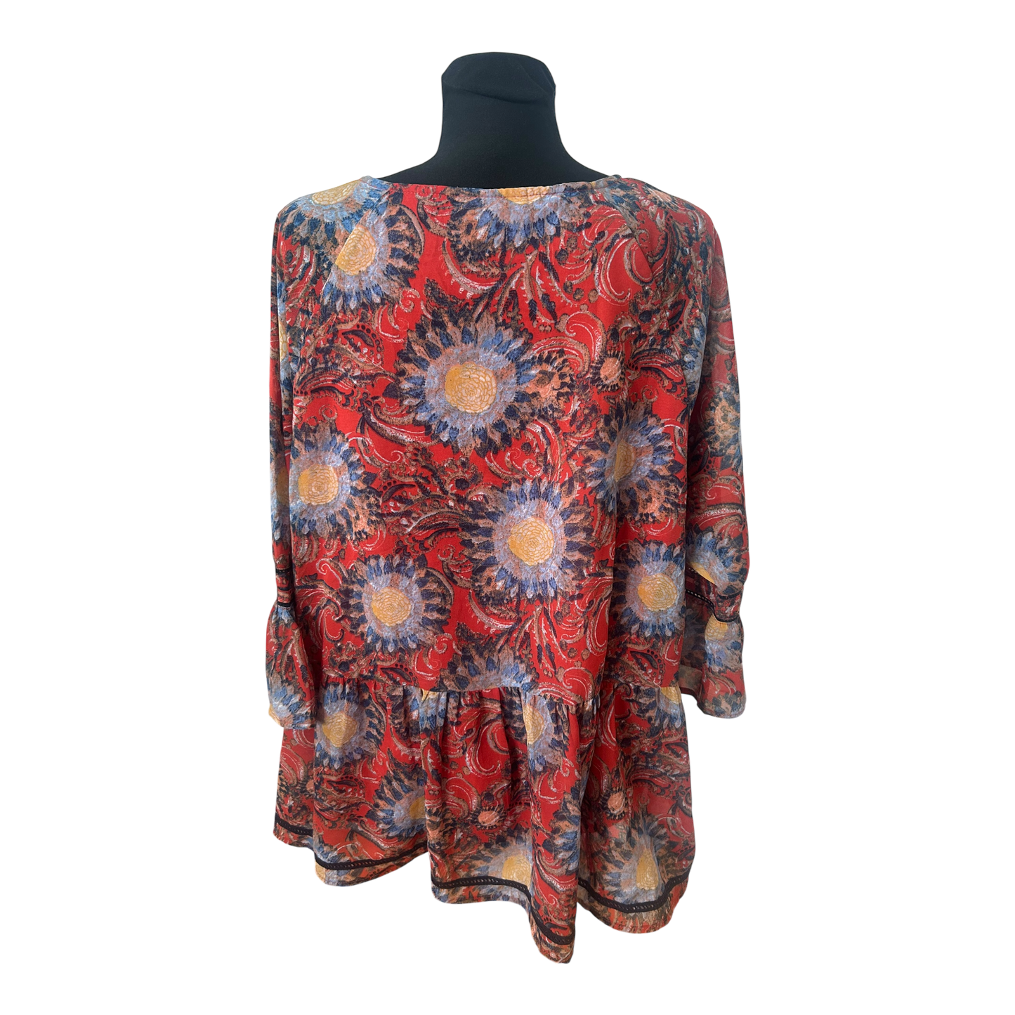 Gina Benotti Bluse Damen Gr XL Rot Blumen 3/4 Arm Elegant Locker