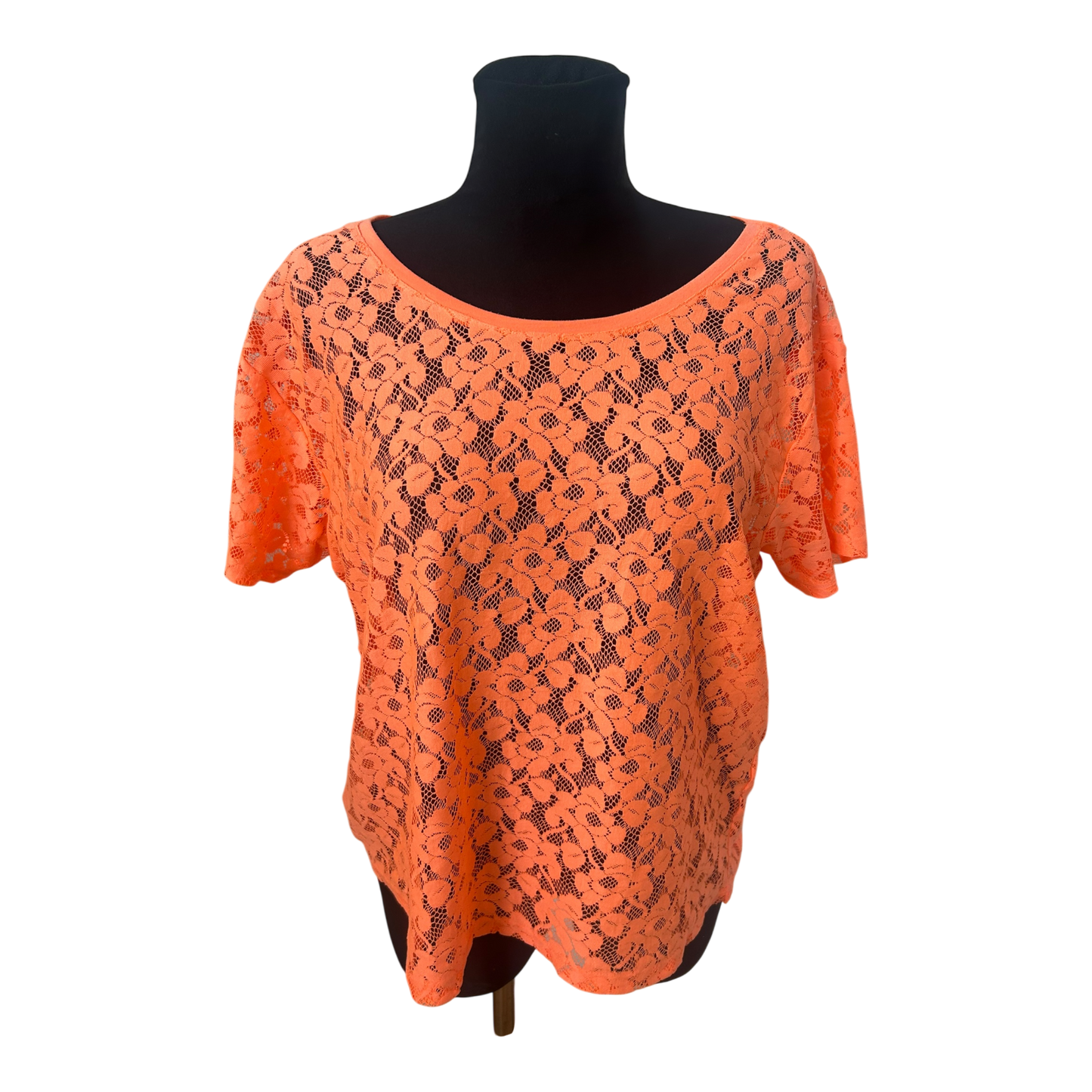 H&M Damen Spitzen Shirt Neon Orange Transparent Sommer Größe M Elegant