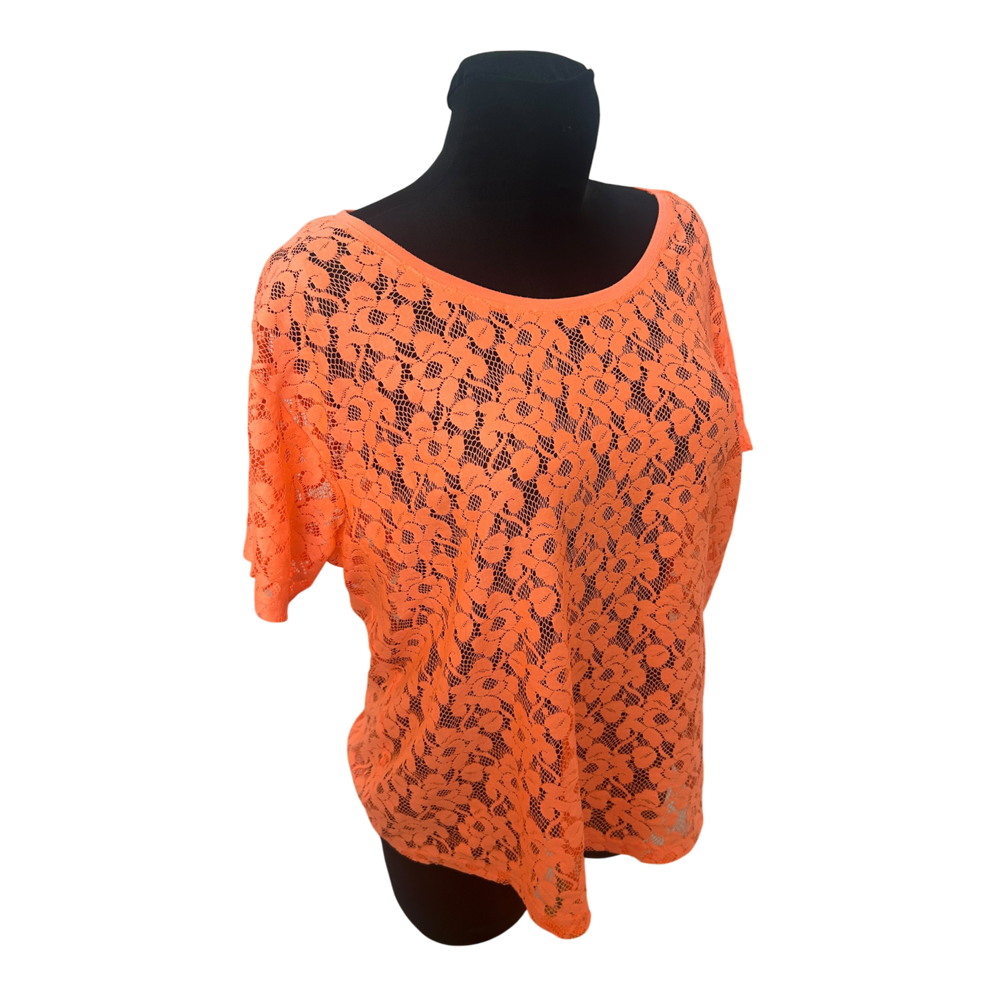 H&M Damen Spitzen Shirt Neon Orange Transparent Sommer Größe M Elegant