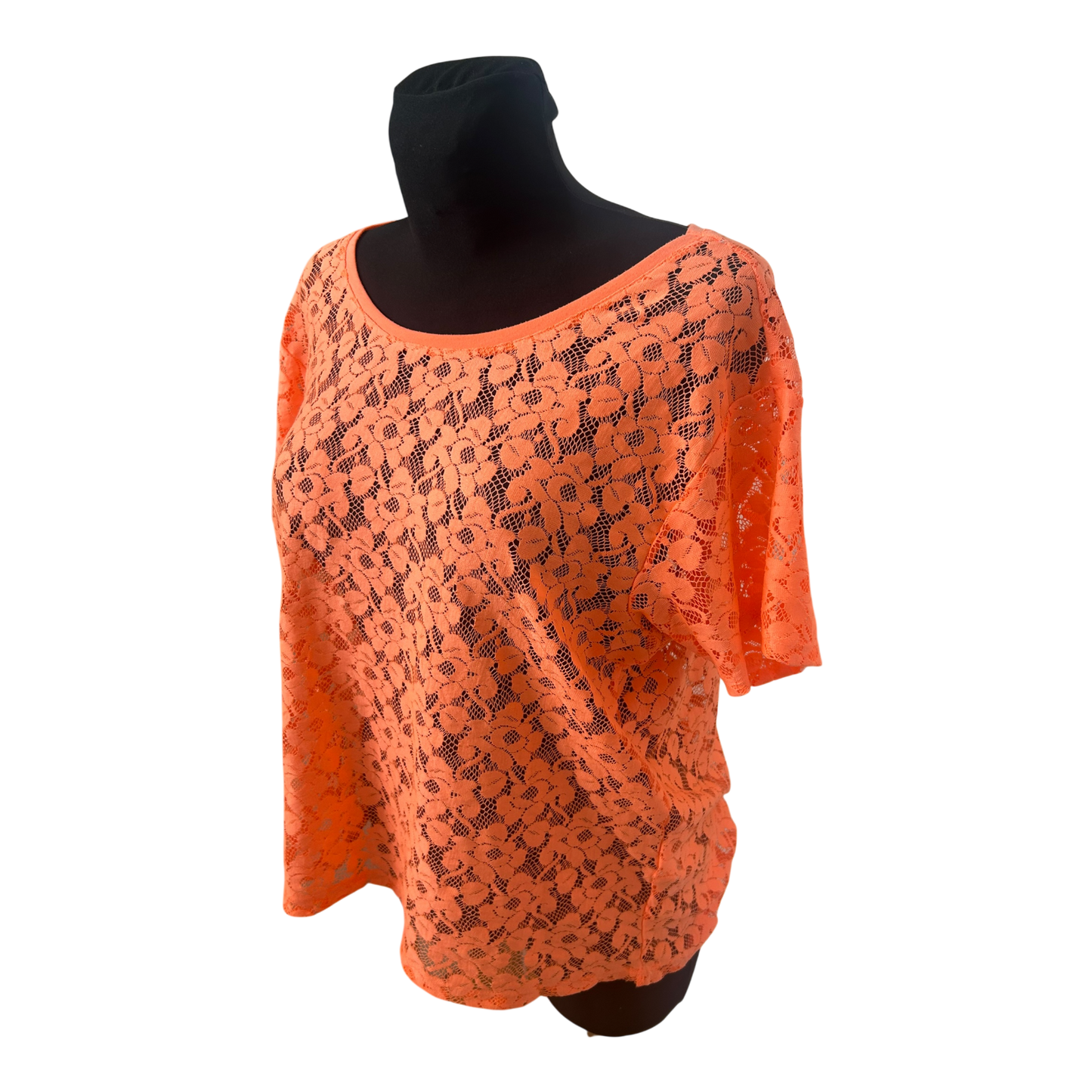H&M Damen Spitzen Shirt Neon Orange Transparent Sommer Größe M Elegant