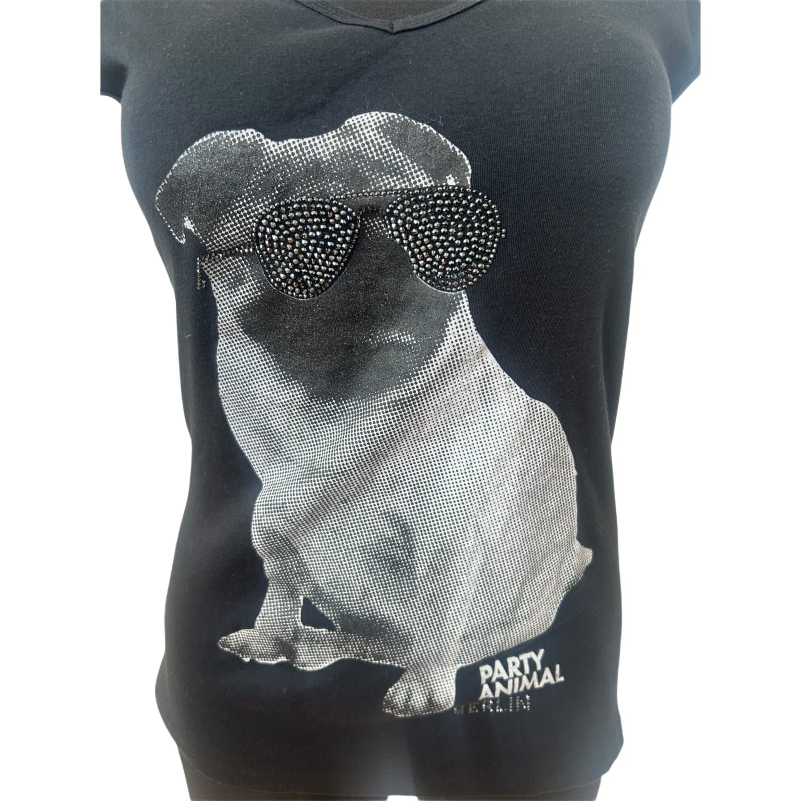 Look54 Hauptstadtrocker Berlin Shirt Mops Strass Schwarz Gr L