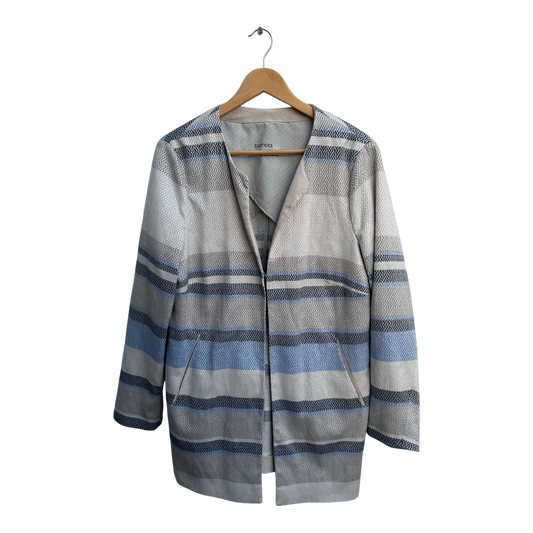 Bianca Mantel Damen Gr 46 Beige Blau Gestreift Übergang Elegant Teilgefüttert