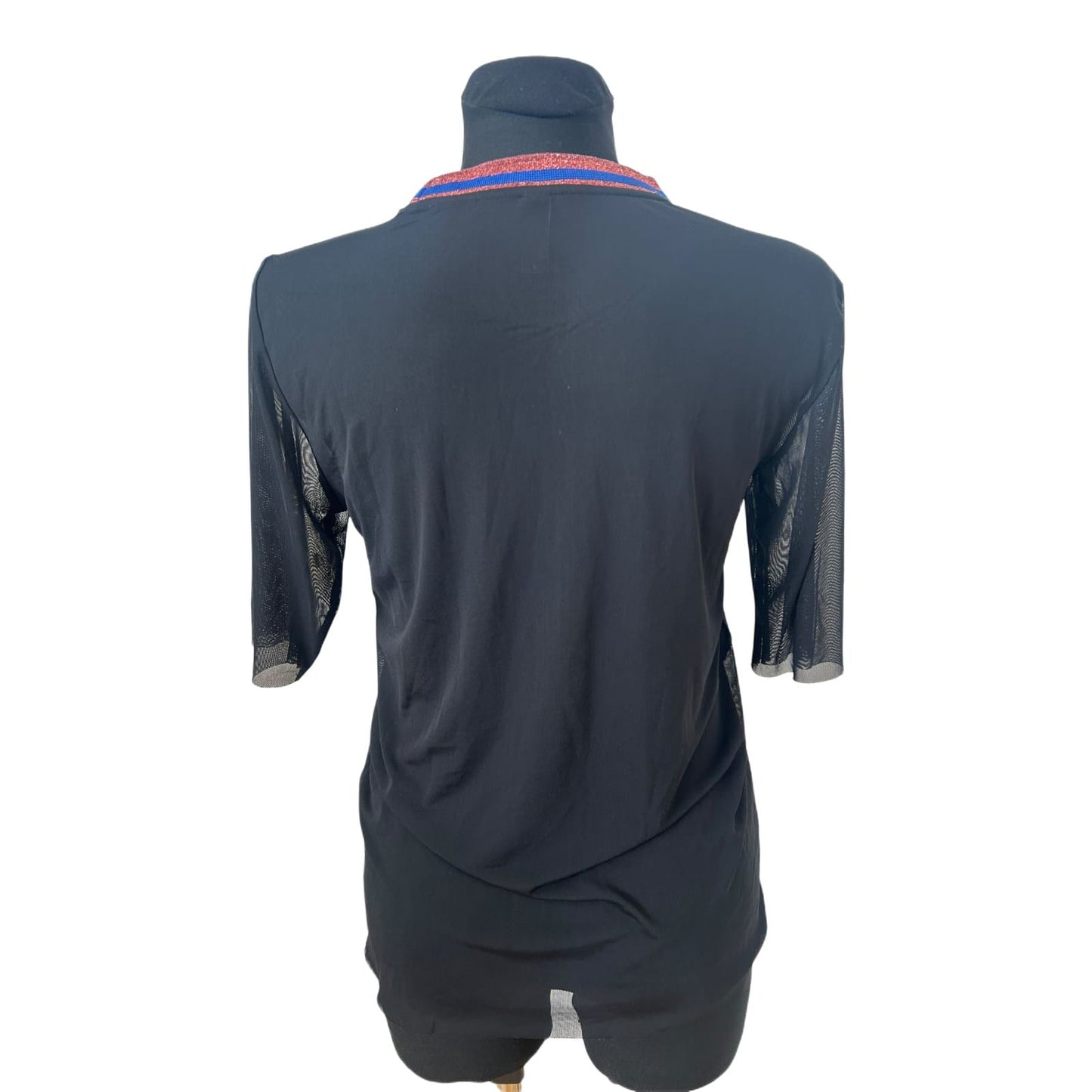 YAS Damen Shirt Schwarz Transparent Glitzerkragen Ausgehshirt Größe M