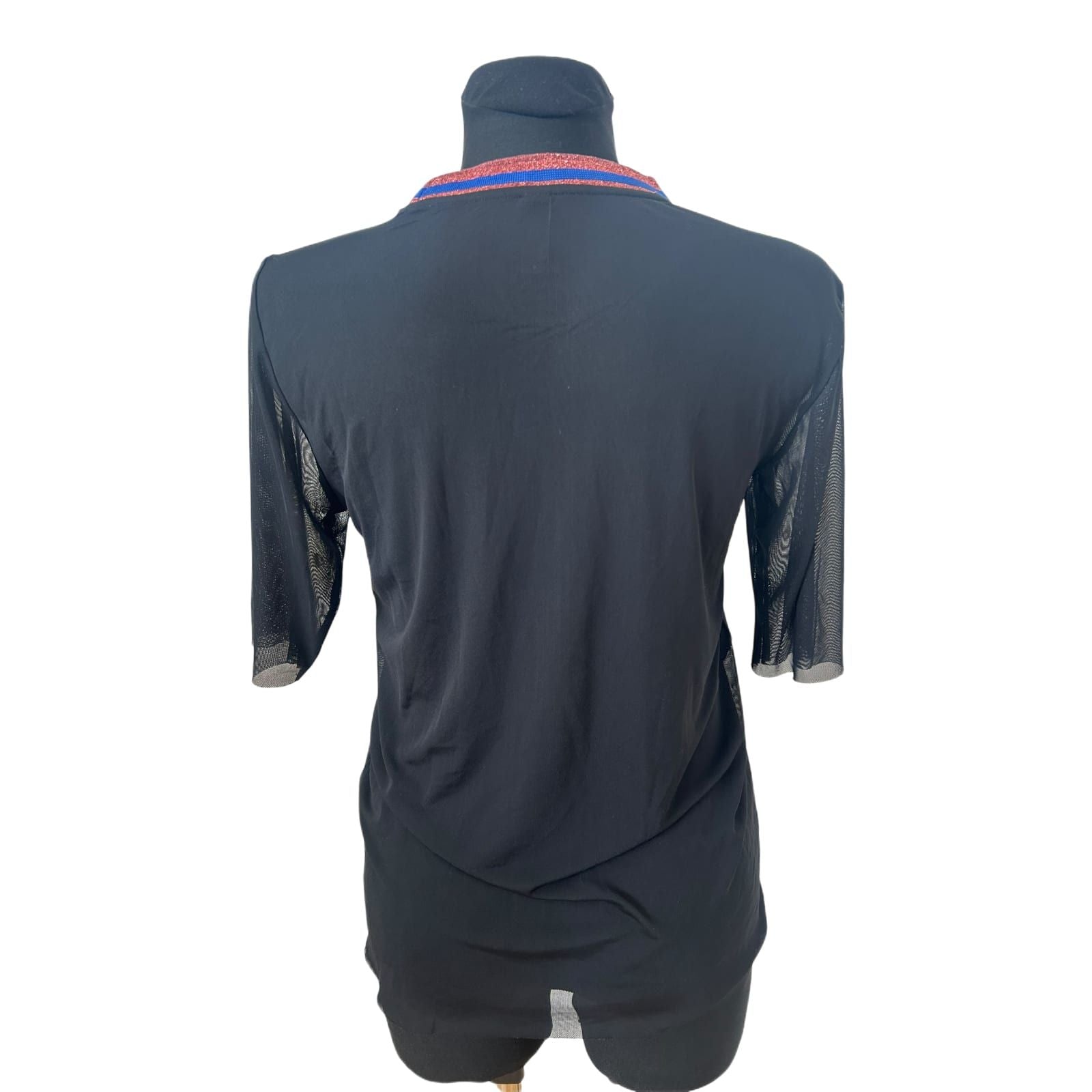 YAS Damen Shirt Schwarz Transparent Glitzerkragen Ausgehshirt Größe M