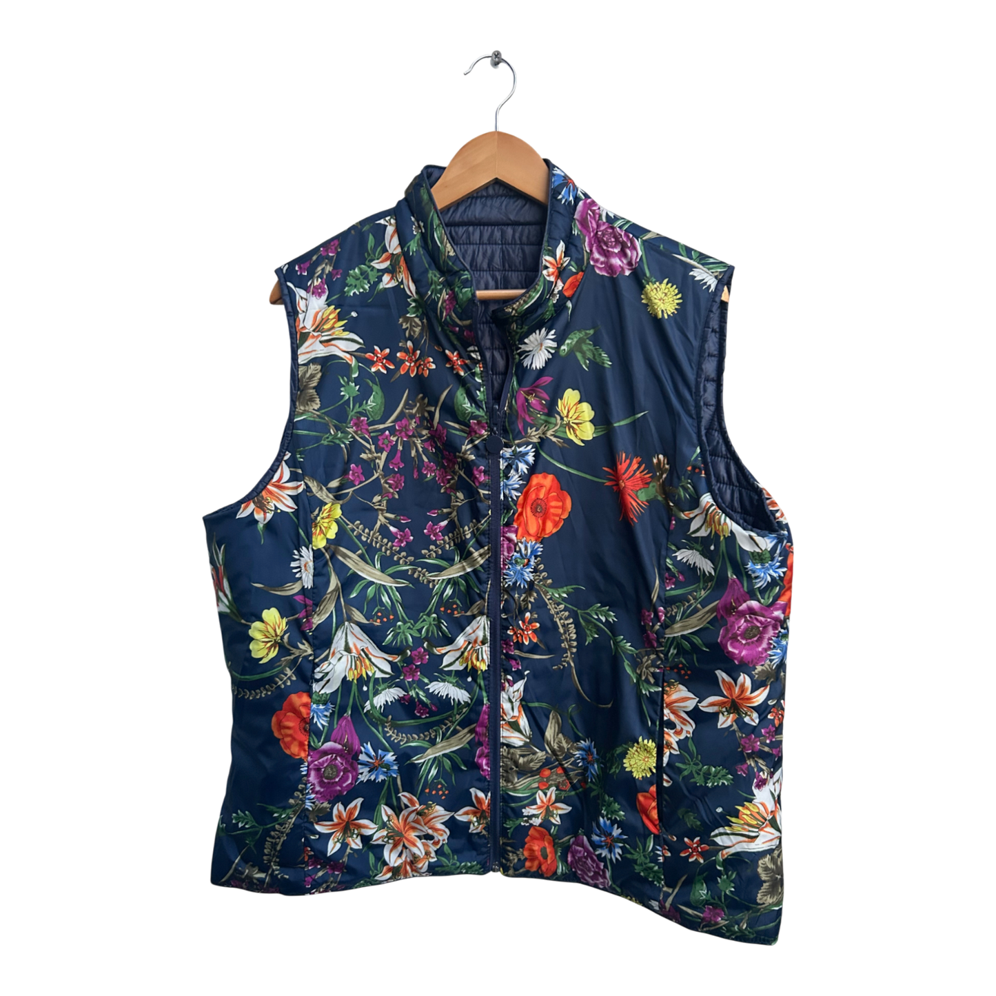 Wendeweste Damen Gr XXL 3XL Blau Uni Blumenmuster Reversible Top Qualität
