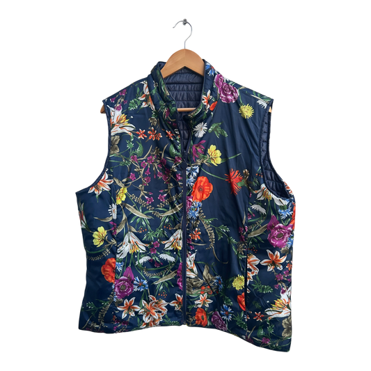 Wendeweste Damen Gr XXL 3XL Blau Uni Blumenmuster Reversible Top Qualität