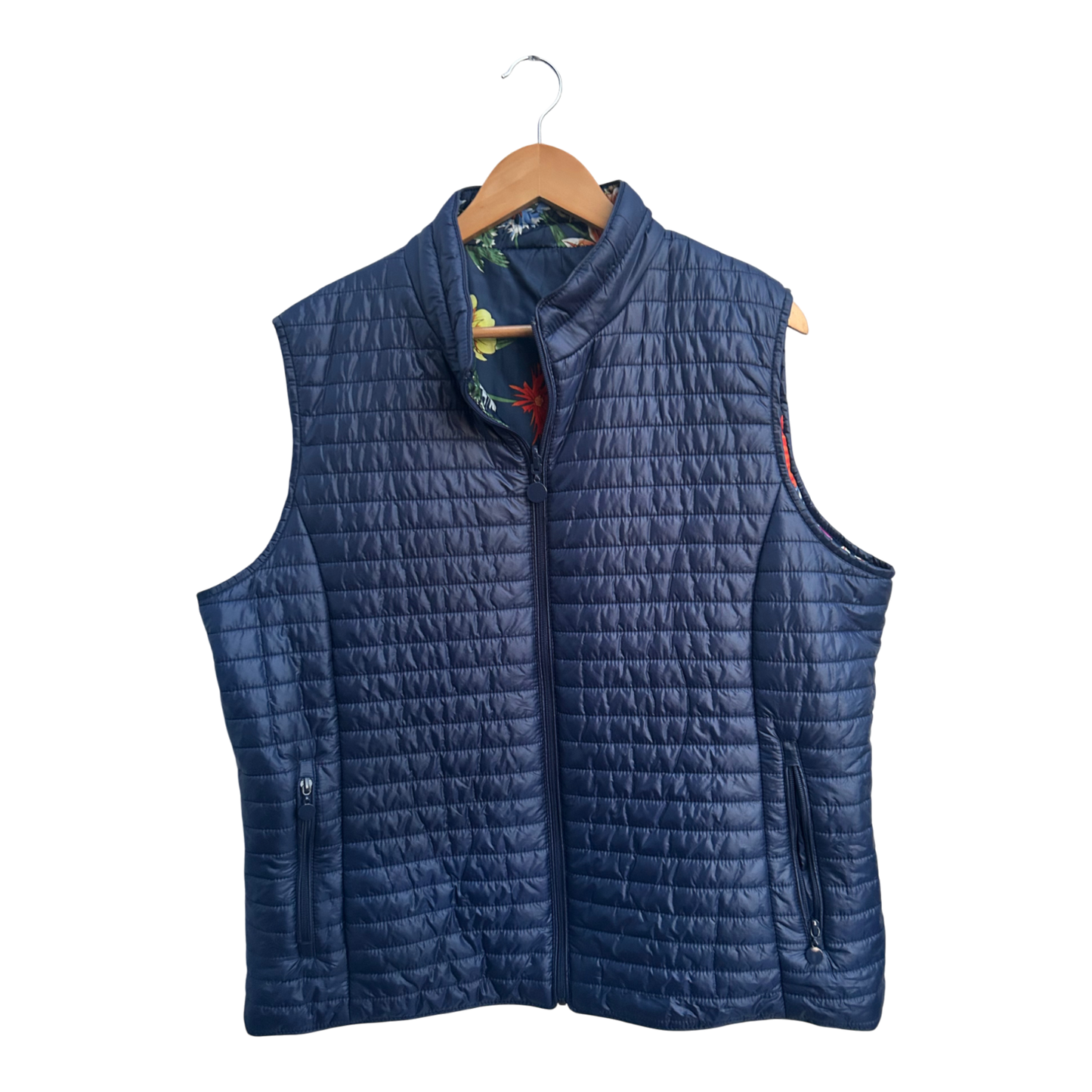 Wendeweste Damen Gr XXL 3XL Blau Uni Blumenmuster Reversible Top Qualität