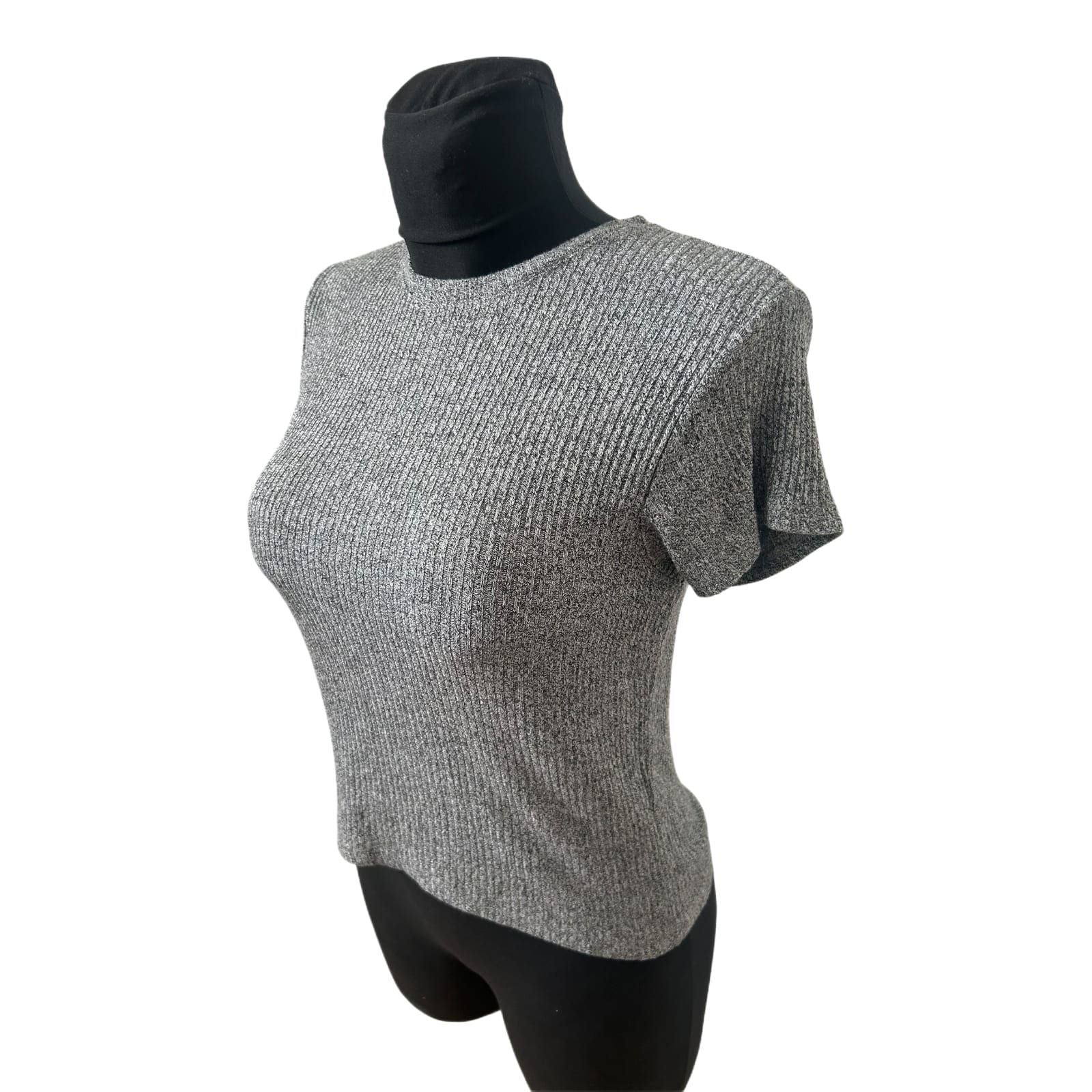 Brandy Melville Damen Top Grau Ripp One Size Sommer Stretch Basic