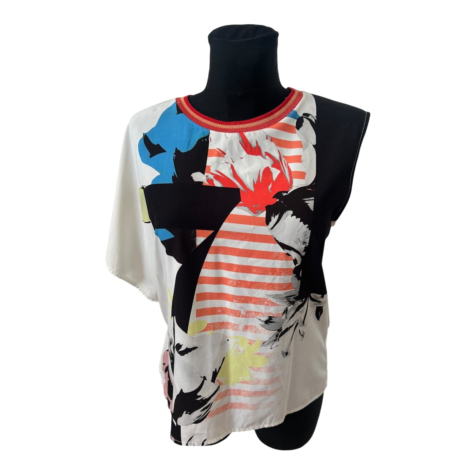 Zara Collection Damen Shirt asymmetrisch Print Weiß Größe M Modern Chic