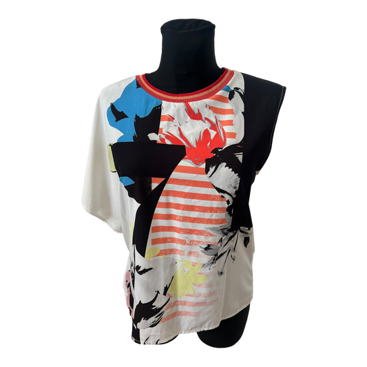 Zara Collection Damen Shirt asymmetrisch Print Weiß Größe M Modern Chic