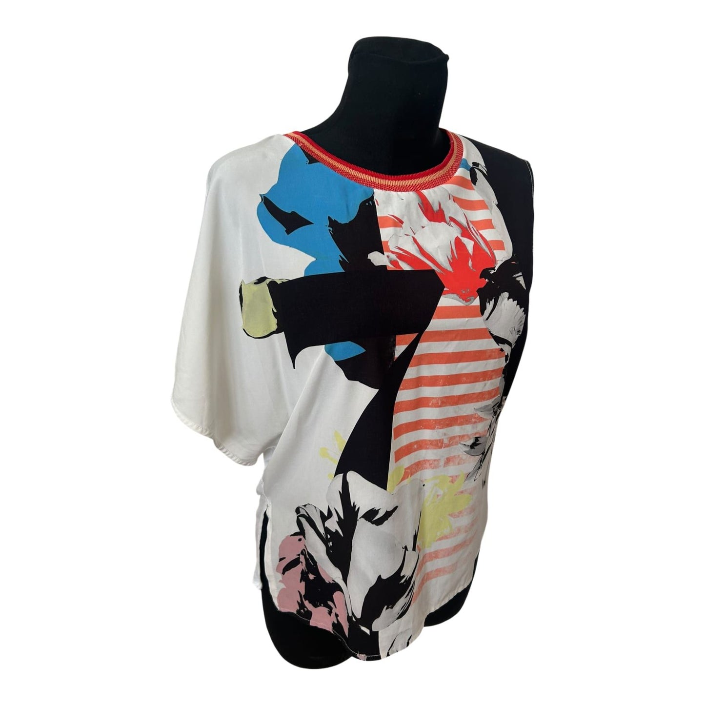 Zara Collection Damen Shirt asymmetrisch Print Weiß Größe M Modern Chic