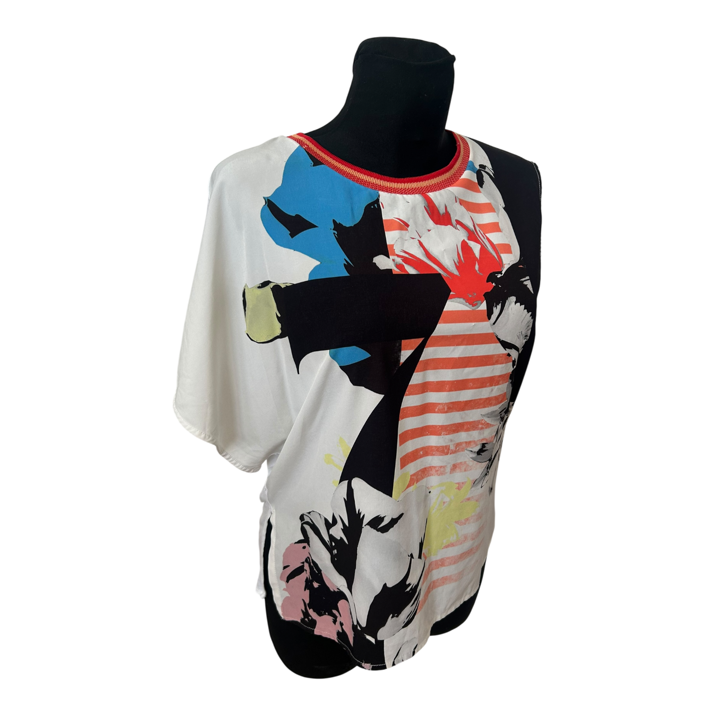 Zara Collection Damen Shirt asymmetrisch Print Weiß Größe M Modern Chic