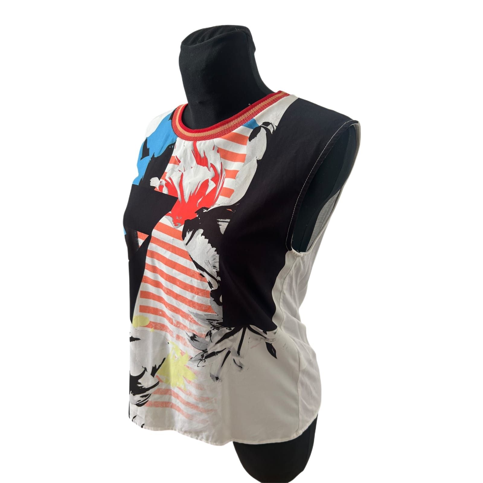 Zara Collection Damen Shirt asymmetrisch Print Weiß Größe M Modern Chic