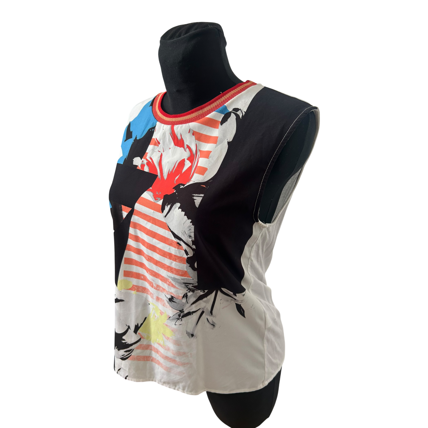 Zara Collection Damen Shirt asymmetrisch Print Weiß Größe M Modern Chic