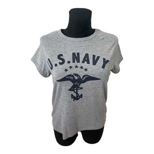 Atmosphere Damen T Shirt US Navy Print Grau Größe 40 Casual Basic