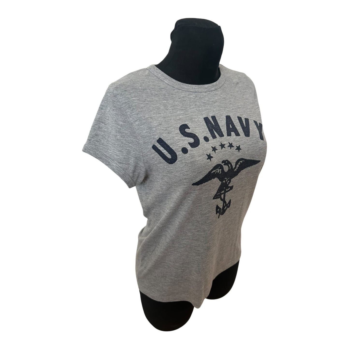 Atmosphere Damen T Shirt US Navy Print Grau Größe 40 Casual Basic