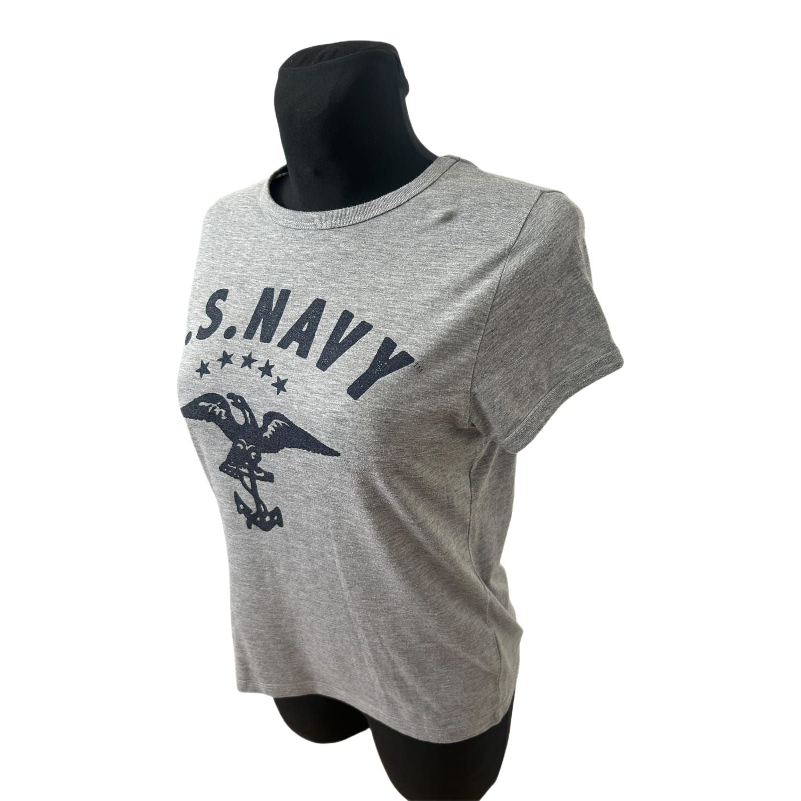 Atmosphere Damen T Shirt US Navy Print Grau Größe 40 Casual Basic