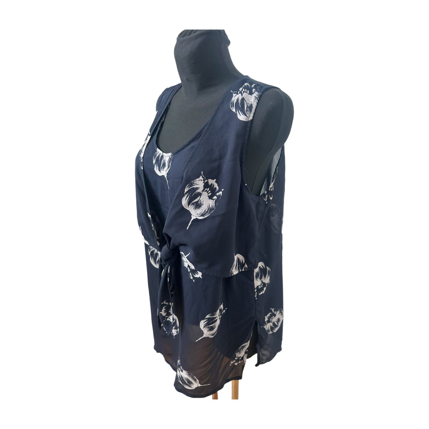 Apart Damen Bluse Gr 46 Blau Transparent Blumenprint Bindung Elegant Chic