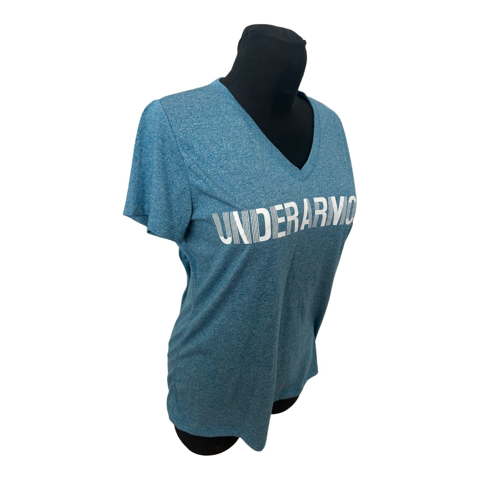 Under Armour Damen T Shirt Gr M Blau V-Ausschnitt Sport Logo Sportlich