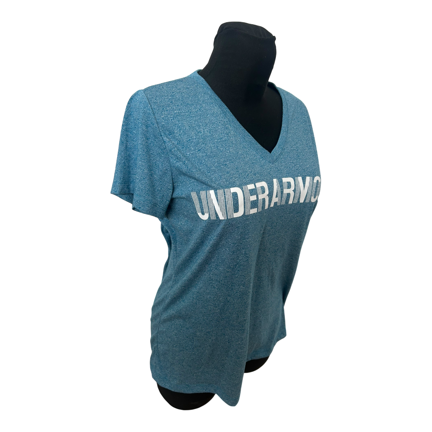 Under Armour Damen T Shirt Gr M Blau V-Ausschnitt Sport Logo Sportlich