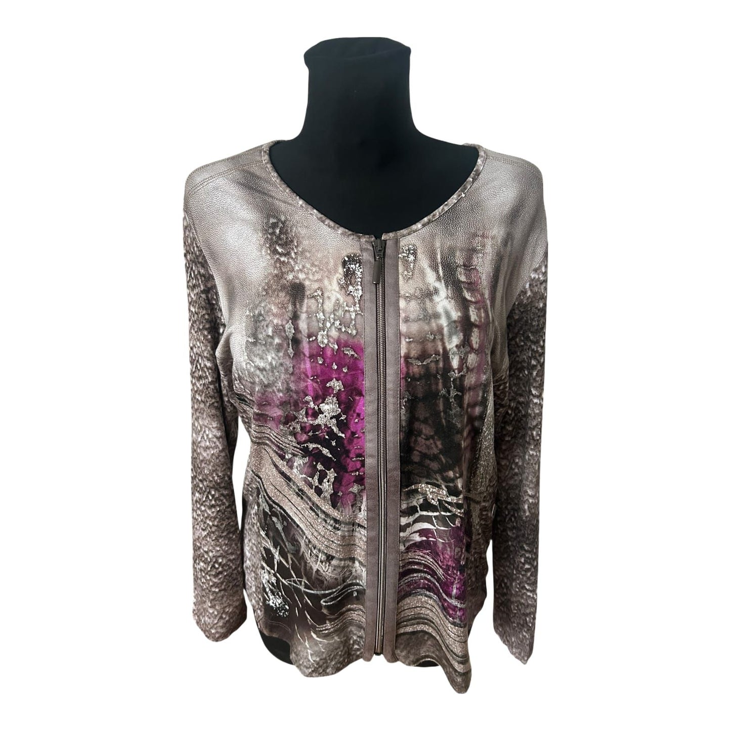 RABE Sweatjacke Damen Gr 44 Viskose Stretch Reissverschluss Muster Elegant