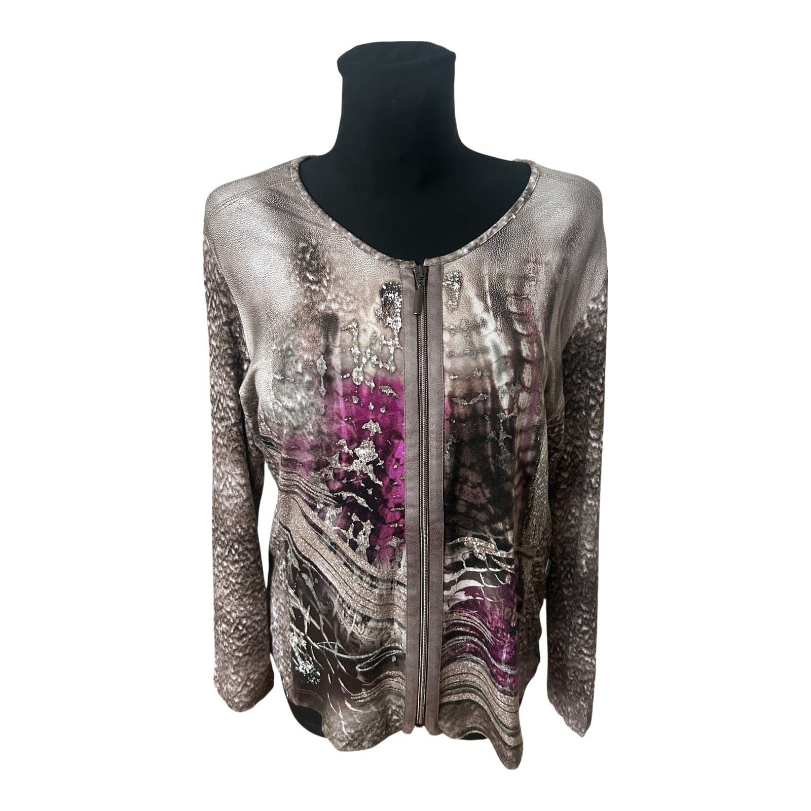 RABE Sweatjacke Damen Gr 44 Viskose Stretch Reissverschluss Muster Elegant