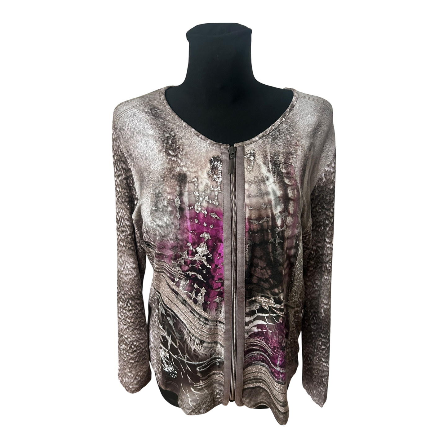 RABE Sweatjacke Damen Gr 44 Viskose Stretch Reissverschluss Muster Elegant