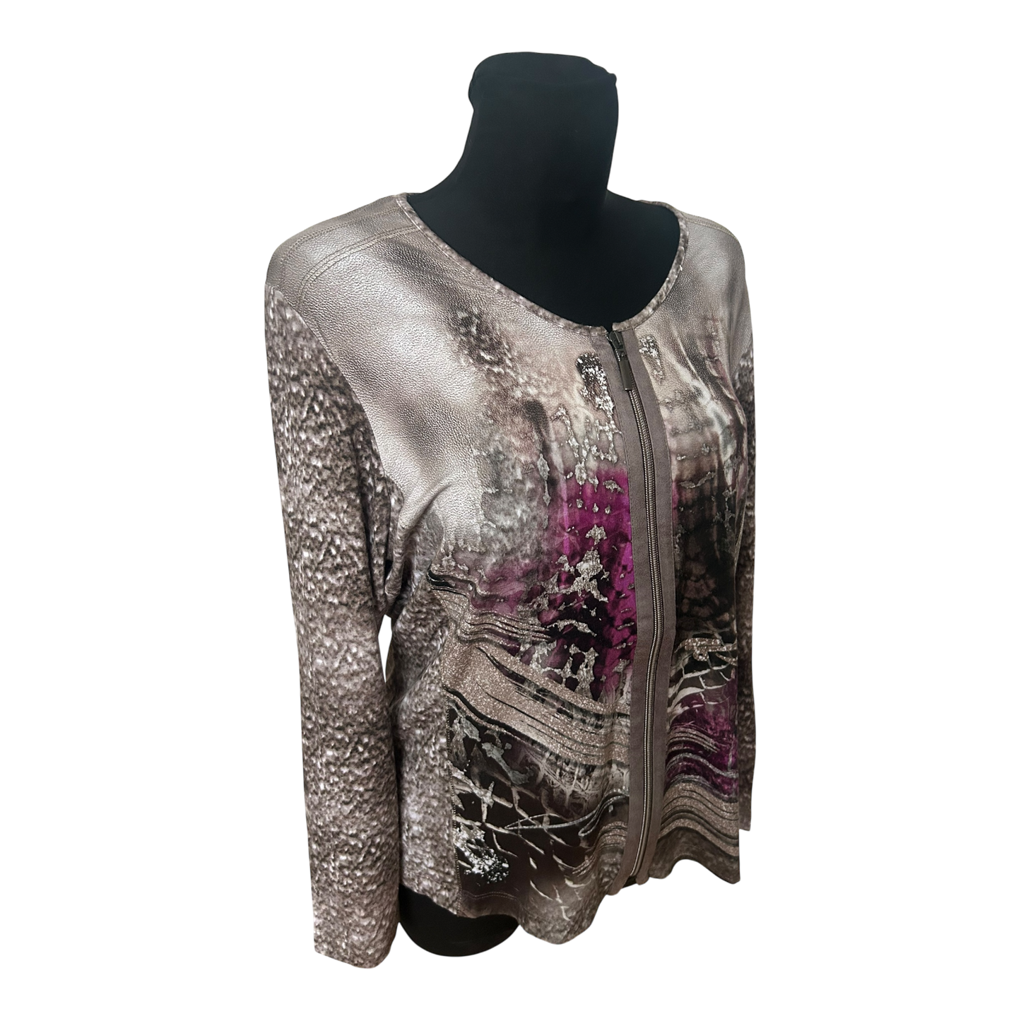 RABE Sweatjacke Damen Gr 44 Viskose Stretch Reissverschluss Muster Elegant