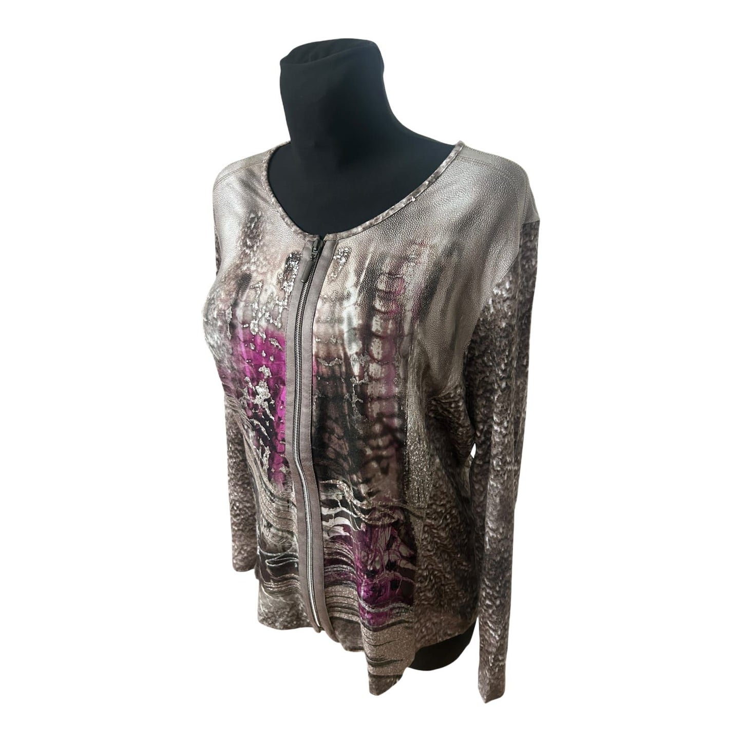 RABE Sweatjacke Damen Gr 44 Viskose Stretch Reissverschluss Muster Elegant