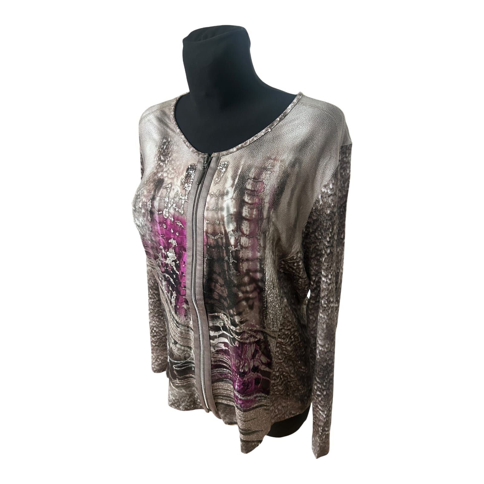 RABE Sweatjacke Damen Gr 44 Viskose Stretch Reissverschluss Muster Elegant