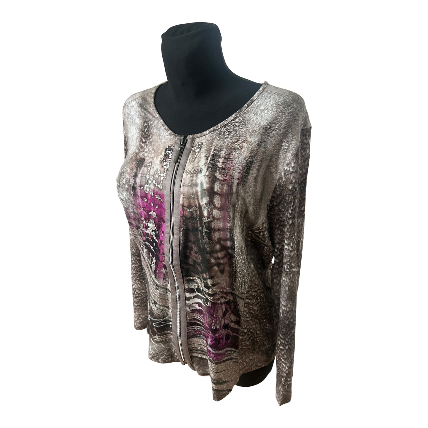 RABE Sweatjacke Damen Gr 44 Viskose Stretch Reissverschluss Muster Elegant