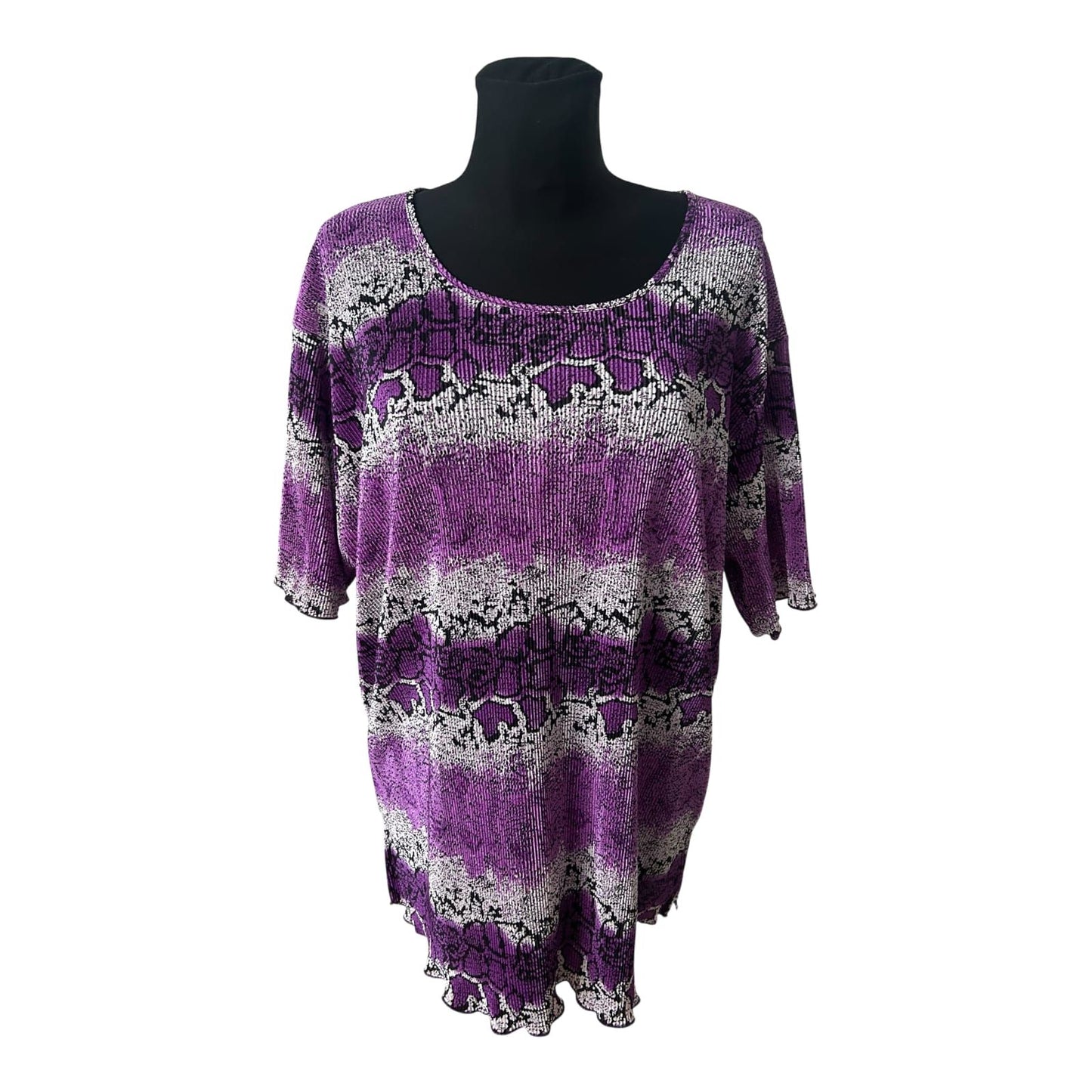 3XL Damen Shirt Lila Animal Print Stretch Kurzarm Übergröße Sommer