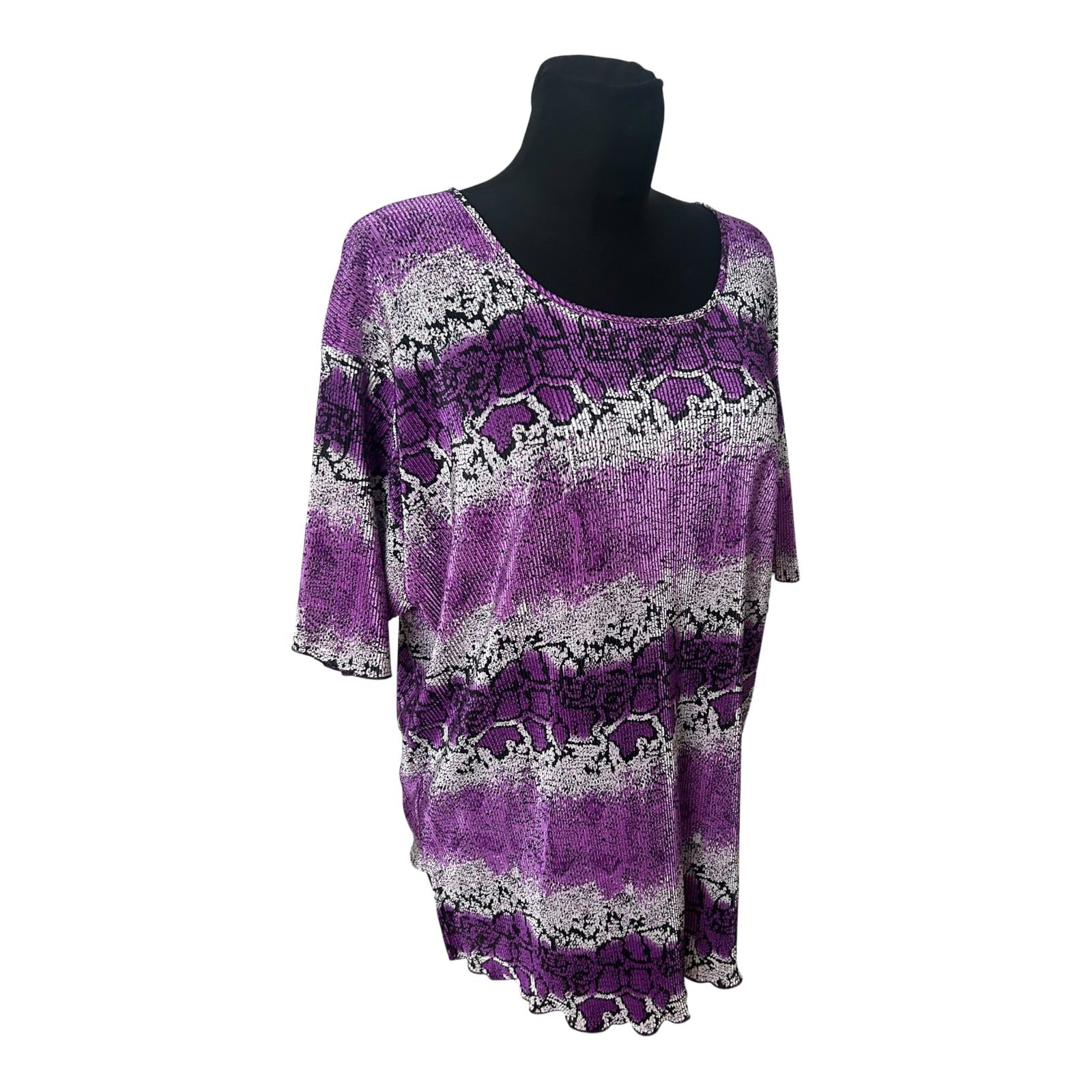 3XL Damen Shirt Lila Animal Print Stretch Kurzarm Übergröße Sommer