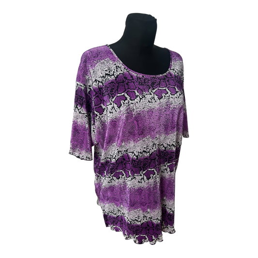 3XL Damen Shirt Lila Animal Print Stretch Kurzarm Übergröße Sommer