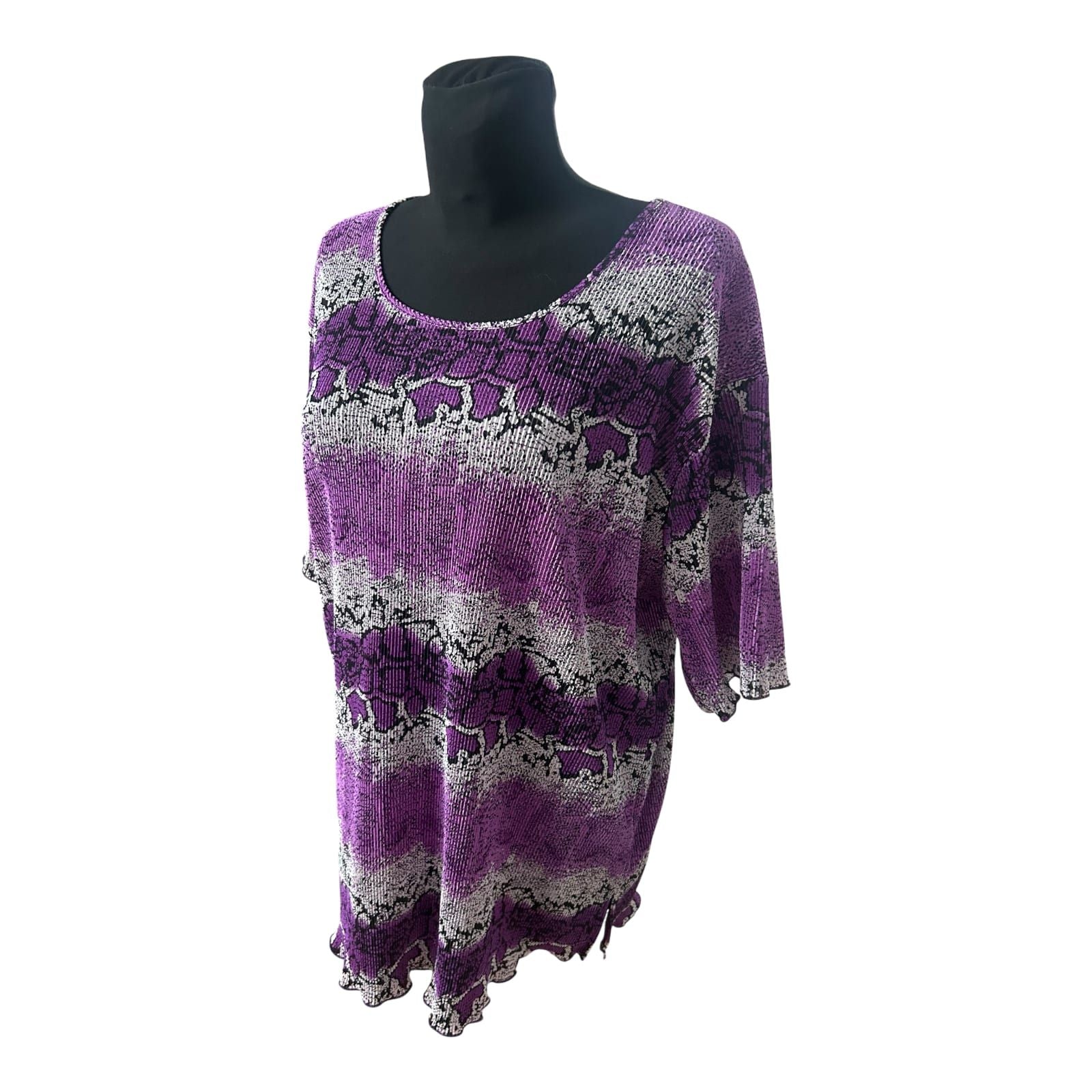 3XL Damen Shirt Lila Animal Print Stretch Kurzarm Übergröße Sommer