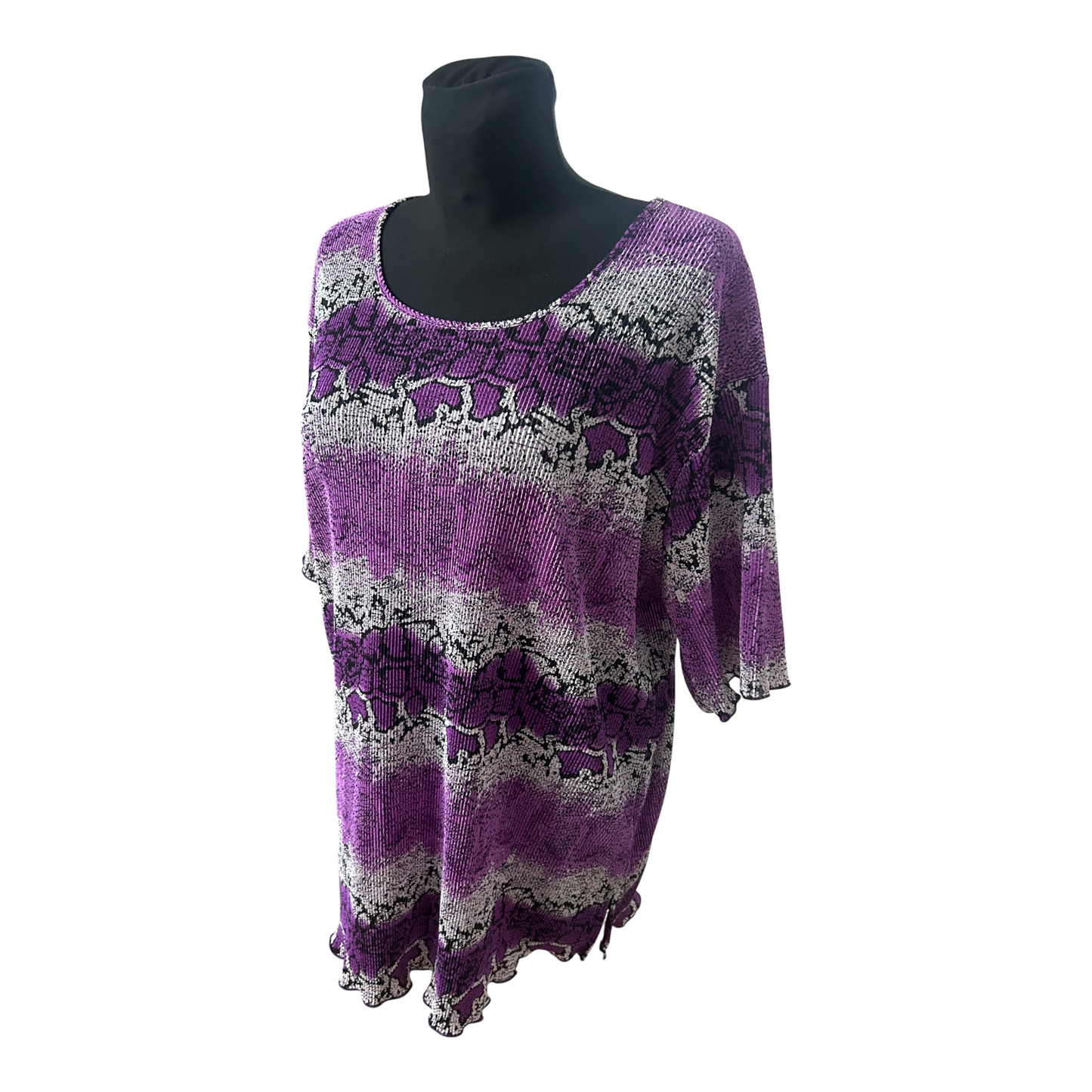 3XL Damen Shirt Lila Animal Print Stretch Kurzarm Übergröße Sommer